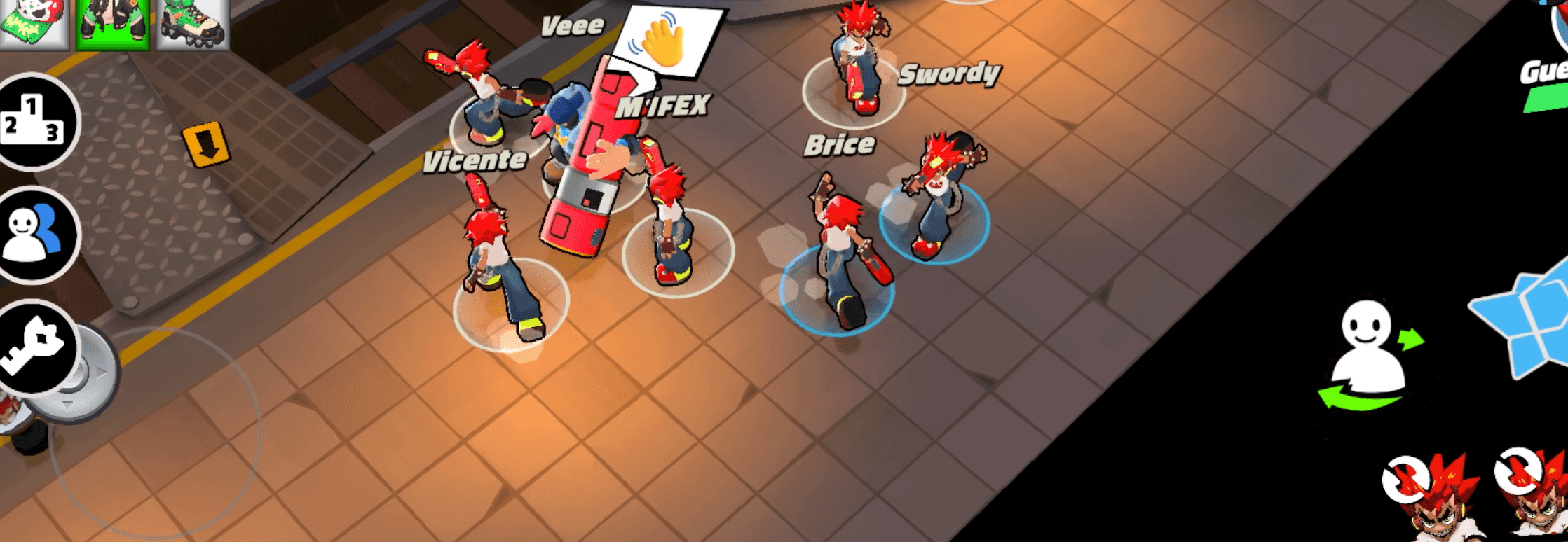 Two MISFITZ players forming an uneasy alliance mid-run